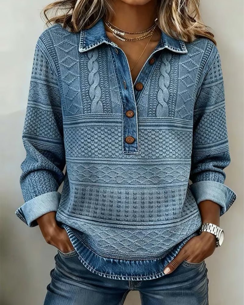 Damen Strick-Pullover mit Halbknopf für den Alltag in Blau