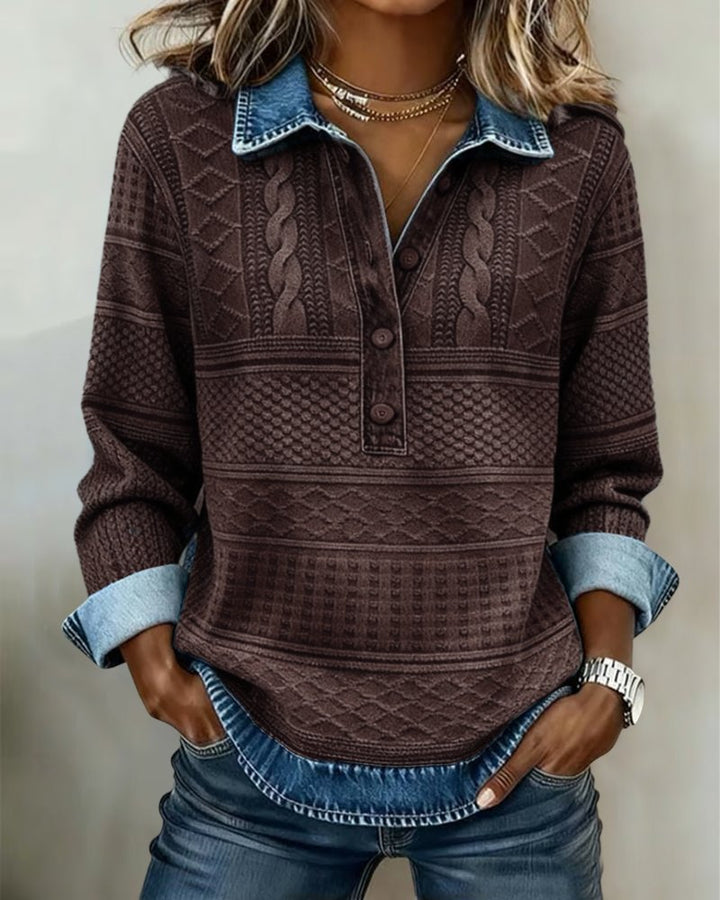 Damen Strick-Pullover mit Halbknopf für den Alltag in Kaffee
