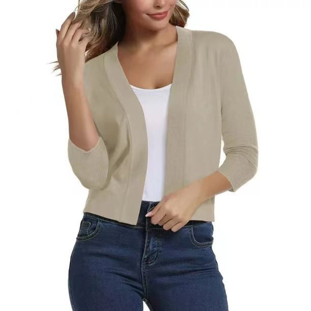 Damen Strickjacke 3/4-Ärmel mit offener Front in Beige