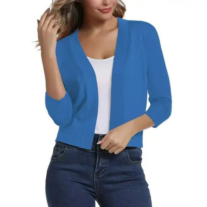 Damen Strickjacke 3/4-Ärmel mit offener Front in Blau
