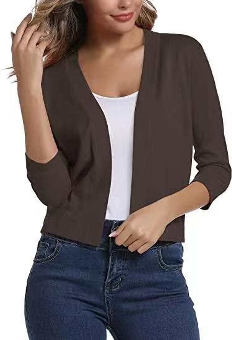 Damen Strickjacke 3/4-Ärmel mit offener Front in Braun