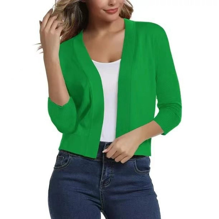 Damen Strickjacke 3/4-Ärmel mit offener Front in Bright Green