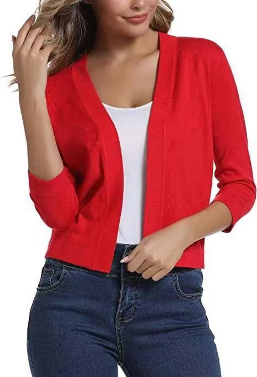 Damen Strickjacke 3/4-Ärmel mit offener Front in China Red