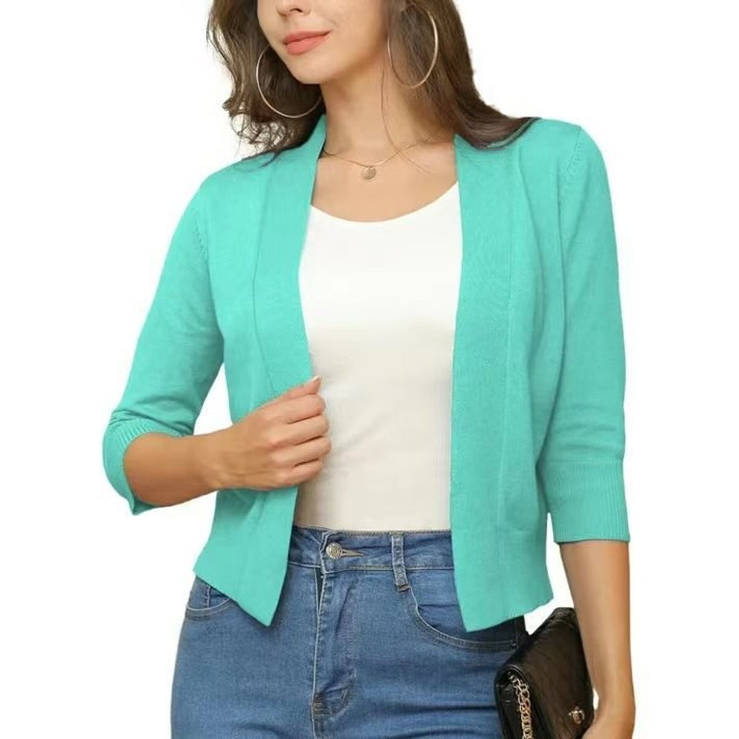 Damen Strickjacke 3/4-Ärmel mit offener Front in Dunkelmarineblau