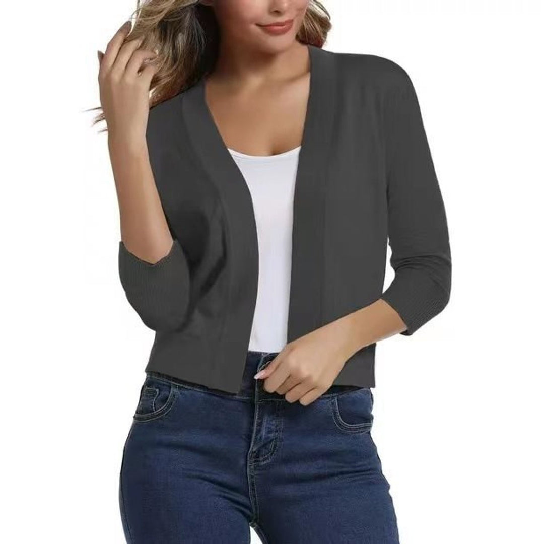 Damen Strickjacke 3/4-Ärmel mit offener Front in Grau