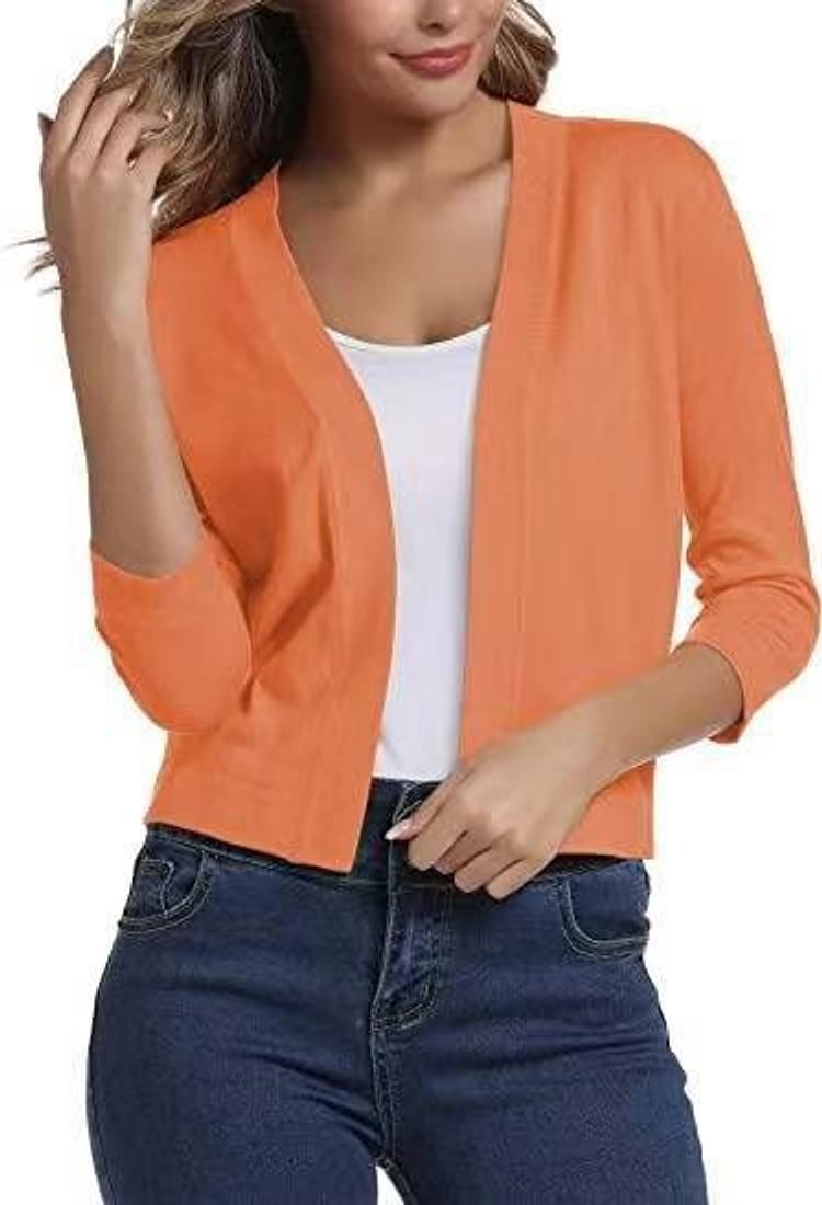 Damen Strickjacke 3/4-Ärmel mit offener Front in Orange