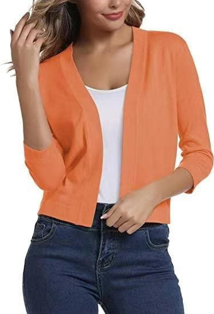 Damen Strickjacke 3/4-Ärmel mit offener Front in Orange