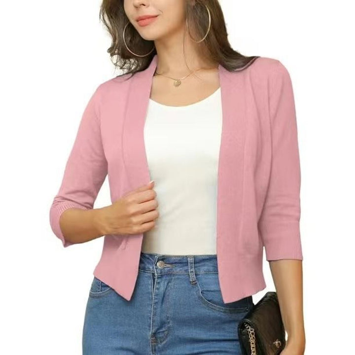 Damen Strickjacke 3/4-Ärmel mit offener Front in Rubber Red