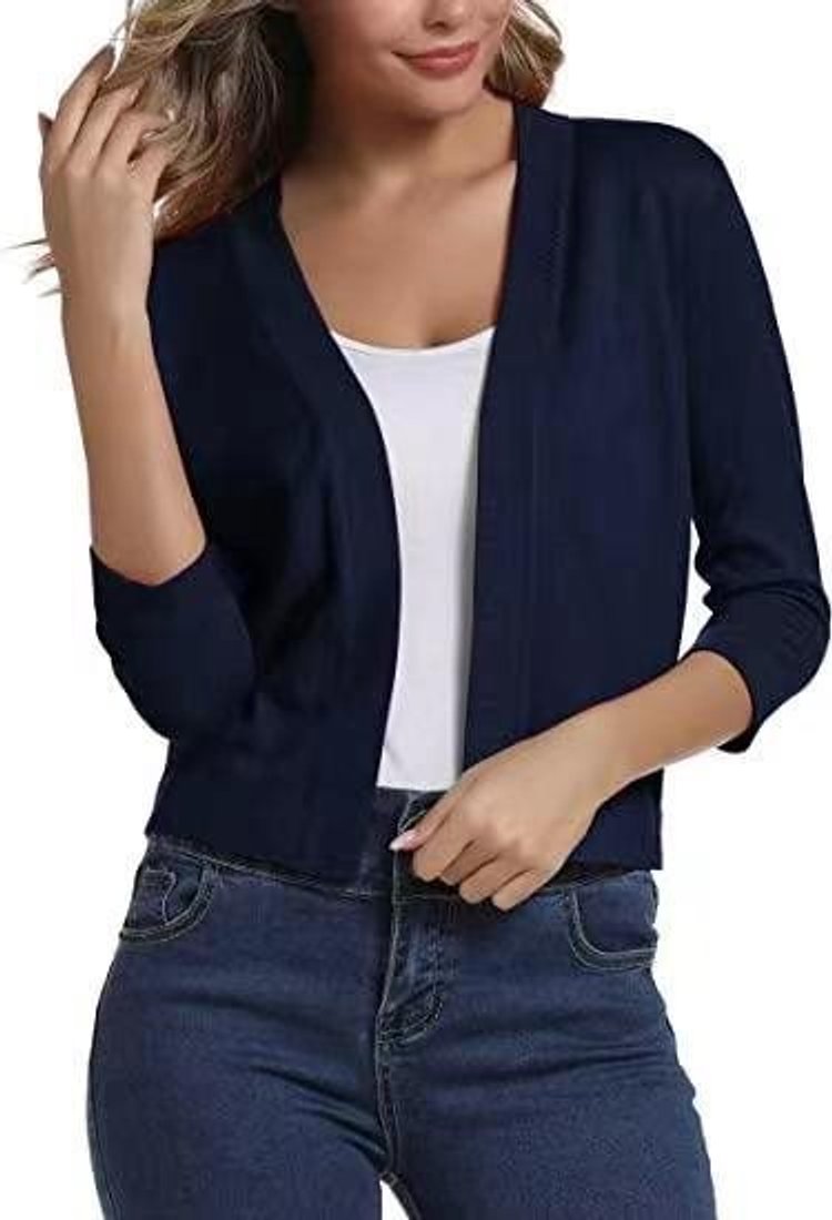 Damen Strickjacke 3/4-Ärmel mit offener Front in Sapphire Blue