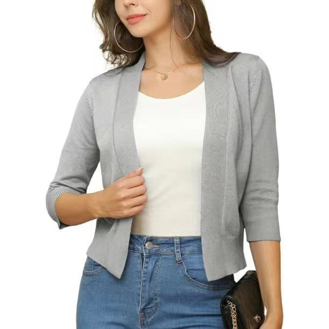 Damen Strickjacke 3/4-Ärmel mit offener Front in Silberfarben