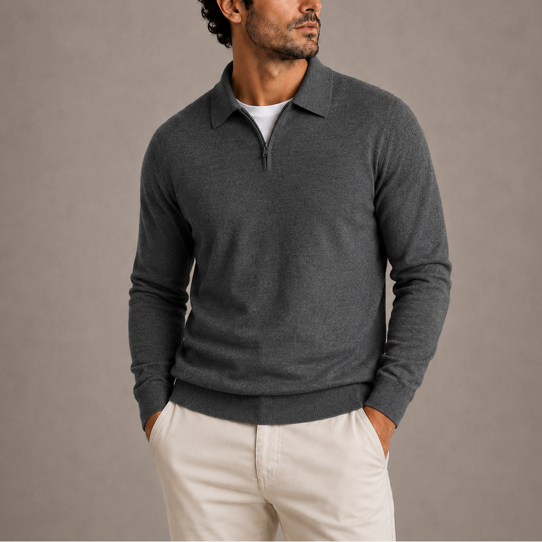 Damen Strickjacke aus Feinstrick mit Polokragen in Dunkelgrau
