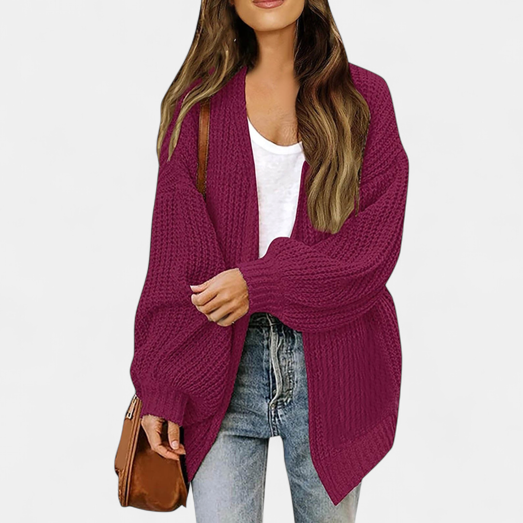 Damen Strickjacke aus Grobstrick zum Überziehen in Beere