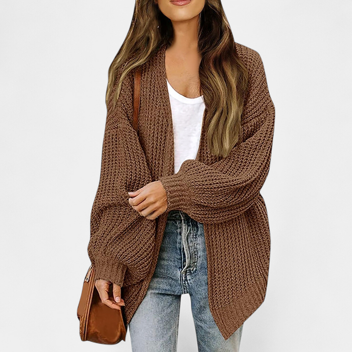 Damen Strickjacke aus Grobstrick zum Überziehen in Braun