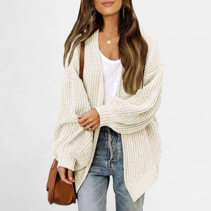 Damen Strickjacke aus Grobstrick zum Überziehen in Creme