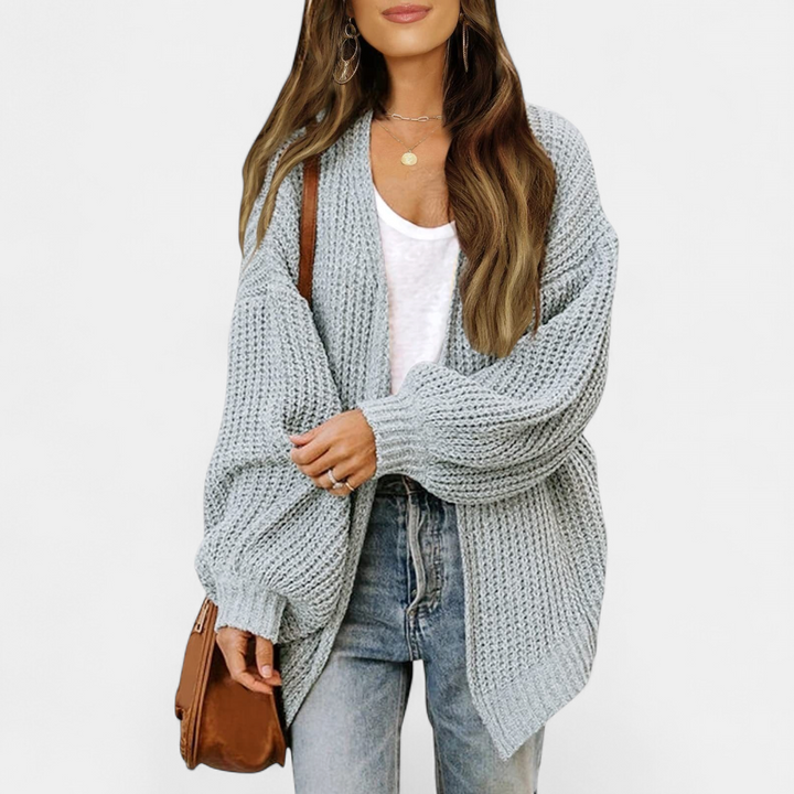 Damen Strickjacke aus Grobstrick zum Überziehen in Grau