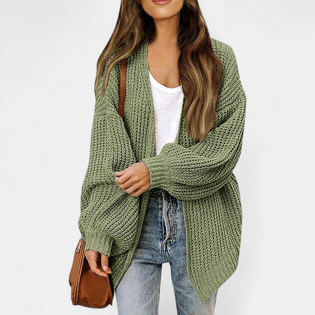 Damen Strickjacke aus Grobstrick zum Überziehen in Grün