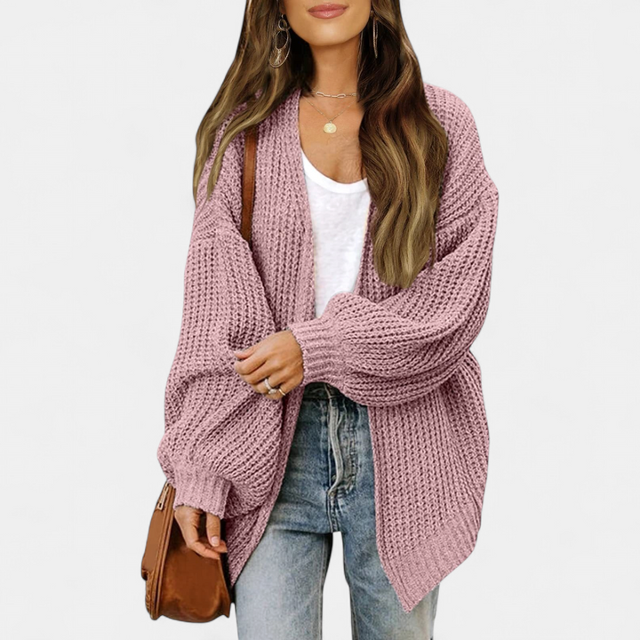 Damen Strickjacke aus Grobstrick zum Überziehen in Rosa