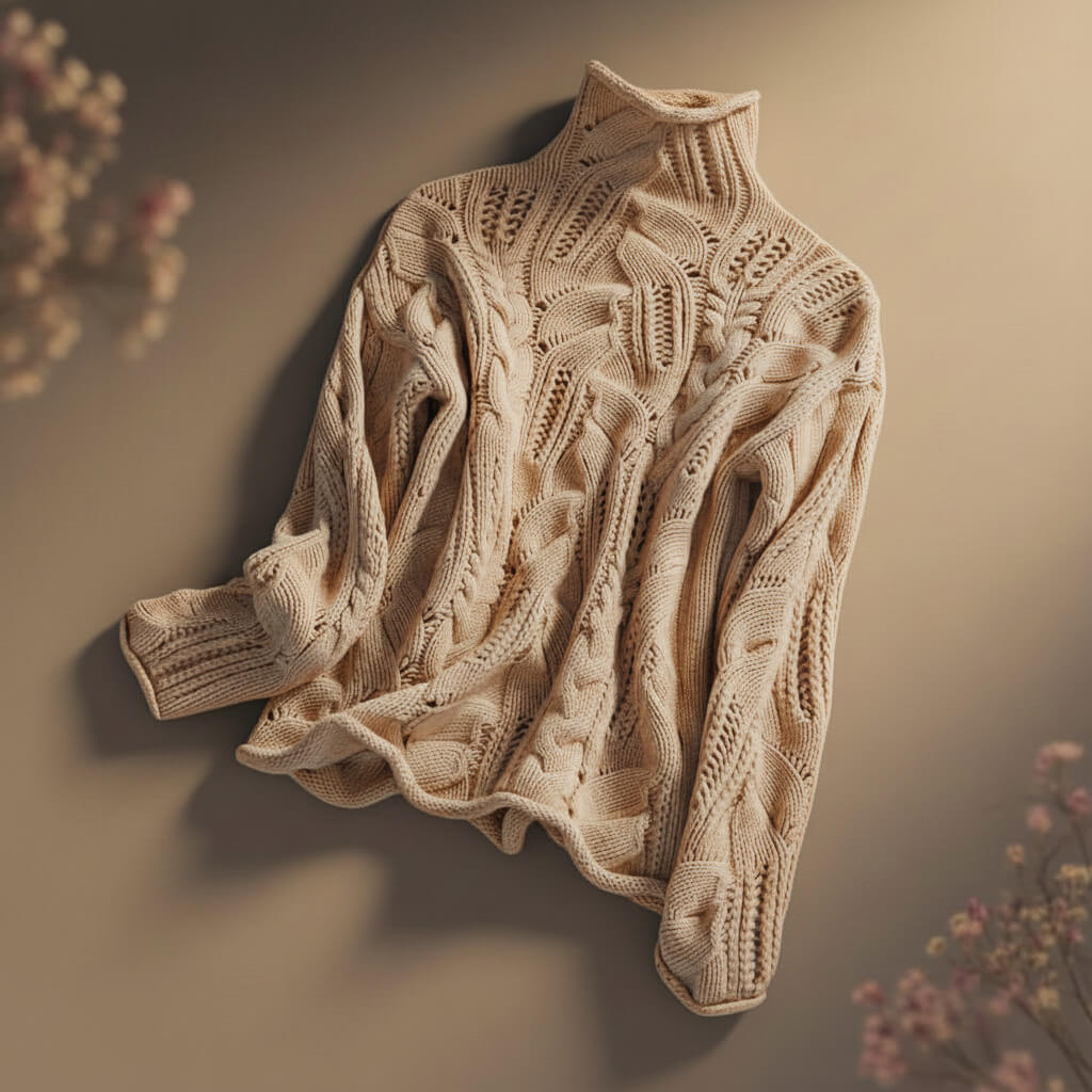 Damen Strickjacke aus Merinowolle mit Musterstrick in Apricot Brown