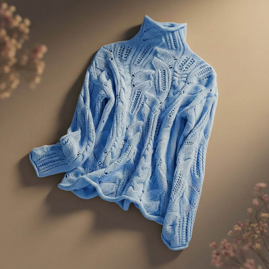 Damen Strickjacke aus Merinowolle mit Musterstrick in Hellblau