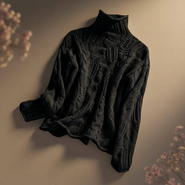 Damen Strickjacke aus Merinowolle mit Musterstrick in Midnight Black