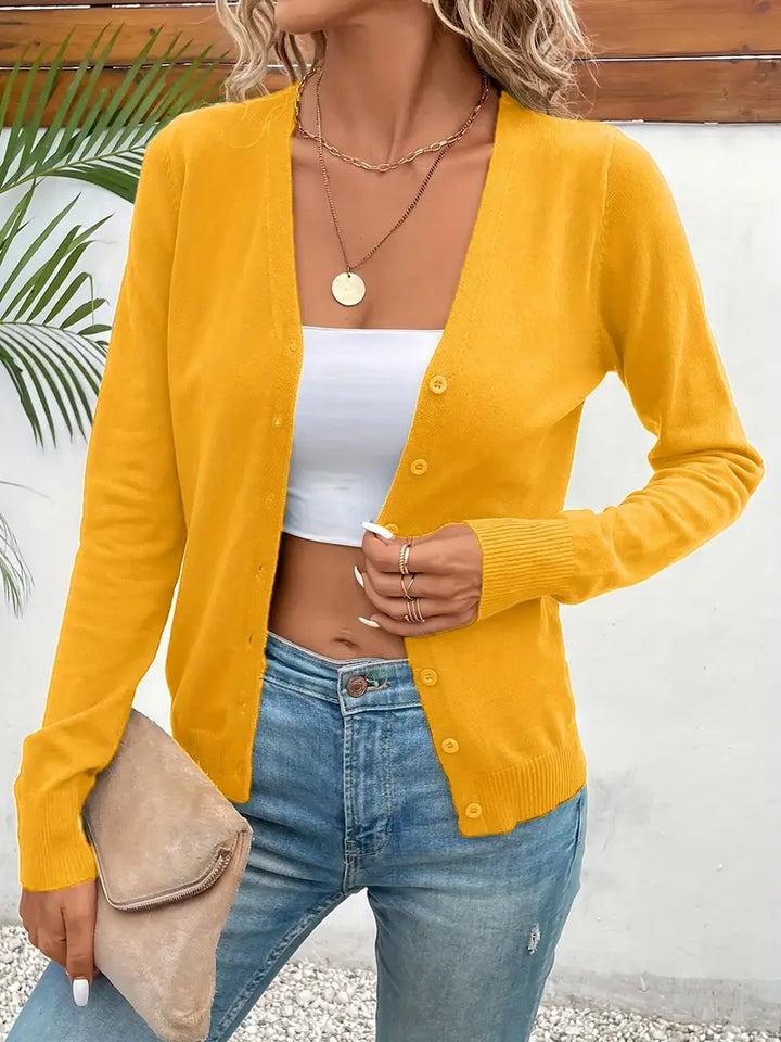 Damen Strickjacke aus weicher Viskose für Herbst in Gelb