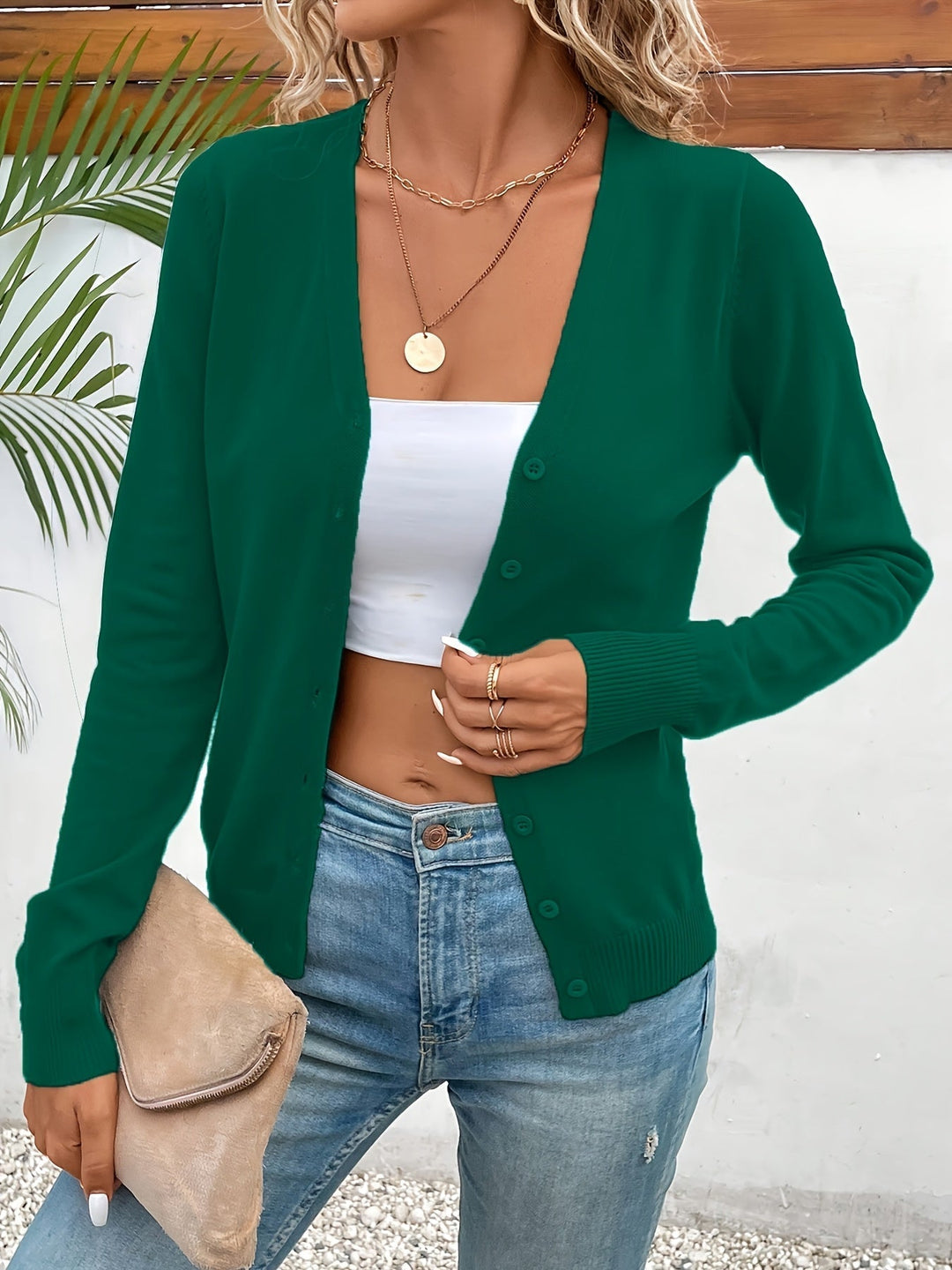 Damen Strickjacke aus weicher Viskose für Herbst in Grün