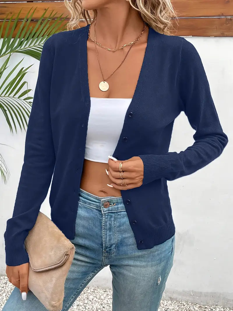 Damen Strickjacke aus weicher Viskose für Herbst in Marineblau