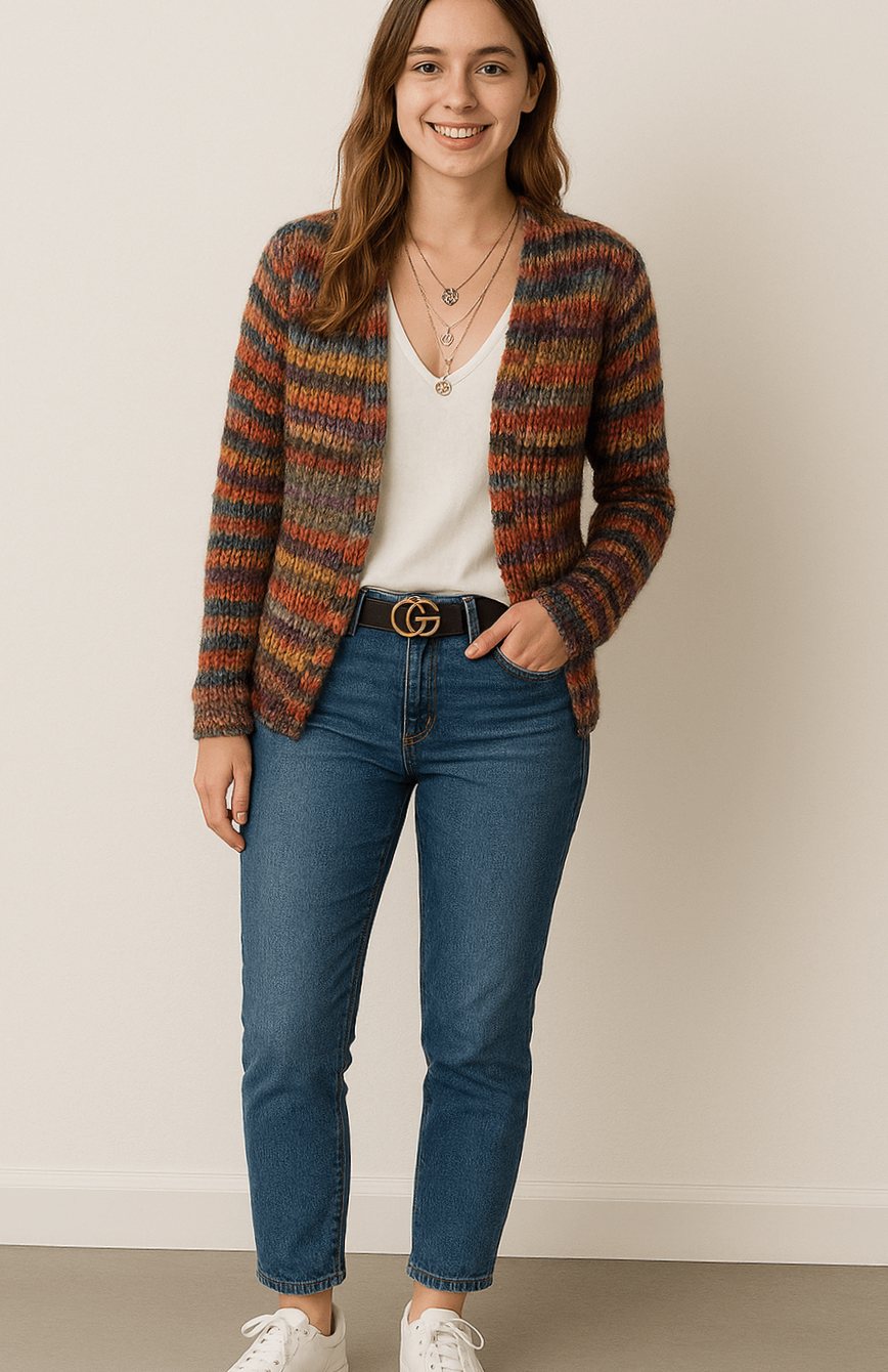 Damen-Strickjacke Gestreift Relaxed-Fit mit Langarm zum Überziehen (2)