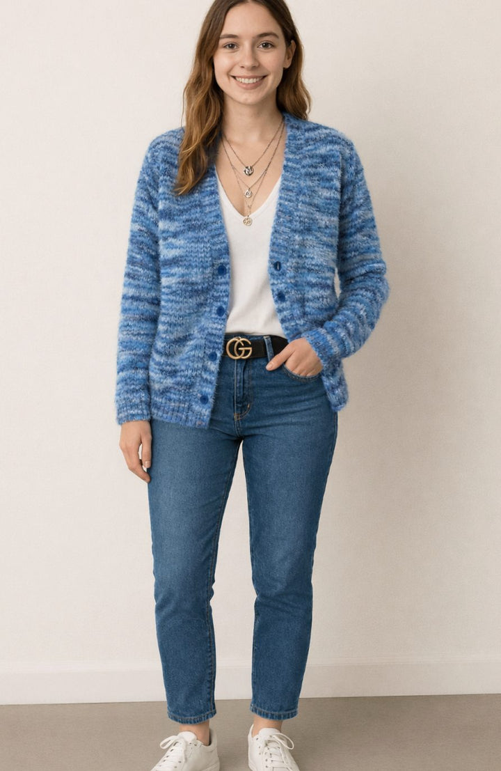 Damen-Strickjacke Gestreift Relaxed-Fit mit Langarm zum Überziehen (3)
