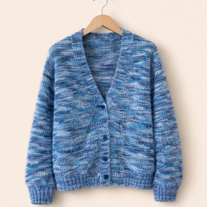 Damen-Strickjacke Gestreift Relaxed-Fit mit Langarm zum Überziehen in Blau