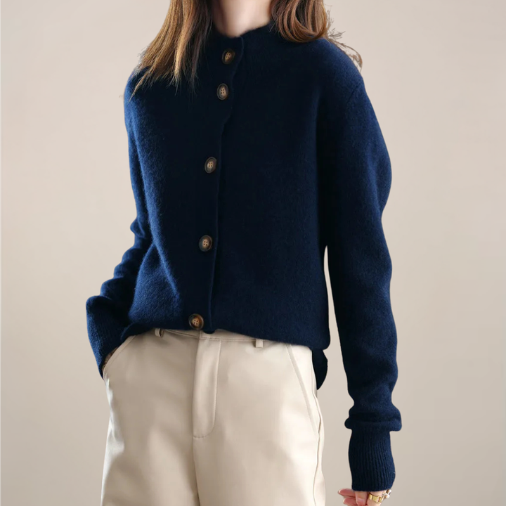 Damen Strickjacke im eleganten Stil für Übergangstage in Marineblau