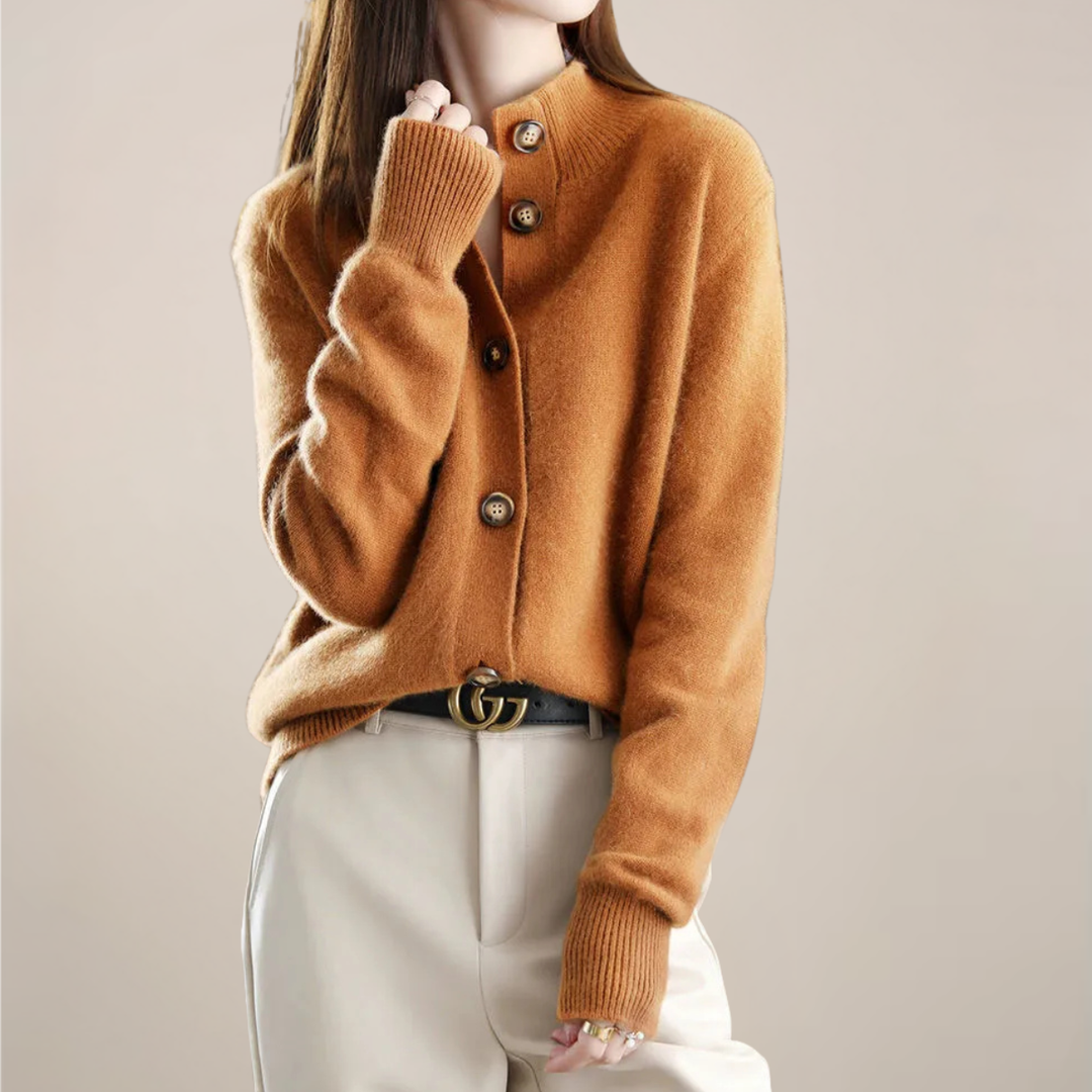 Damen Strickjacke im eleganten Stil für Übergangstage in Orange