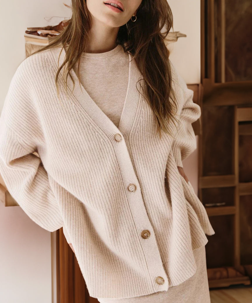Damen Strickjacke im Oversized-Look für Herbst in Rosa