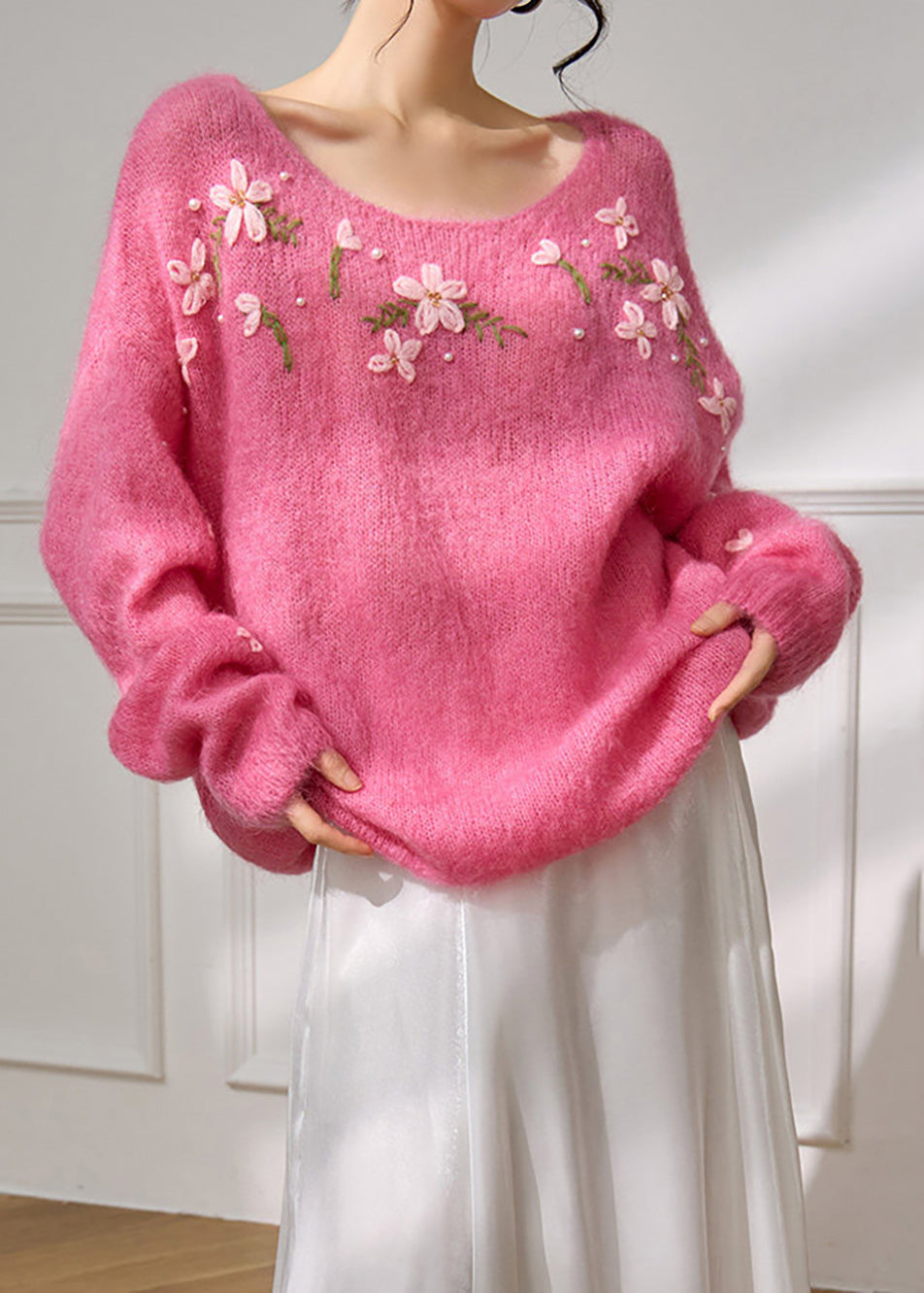 Damen Strickjacke im Oversized-Stil mit Blumendruck (2)