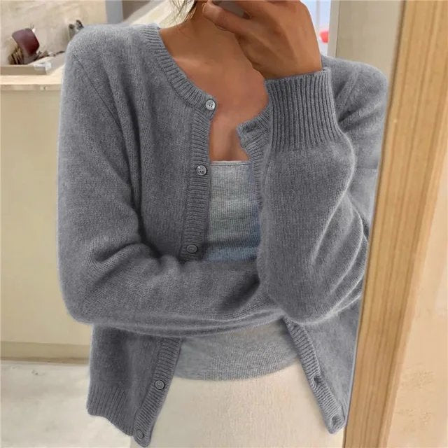 Damen Strickjacke im Relaxed-Fit für den Alltag in Grau