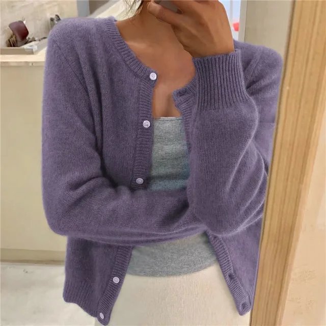 Damen Strickjacke im Relaxed-Fit für den Alltag in Lila
