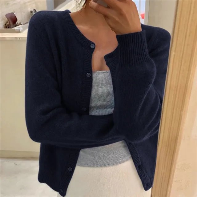 Damen Strickjacke im Relaxed-Fit für den Alltag in Marineblau