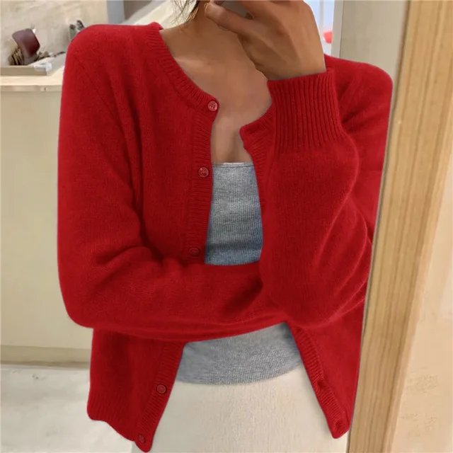 Damen Strickjacke im Relaxed-Fit für den Alltag in Rot