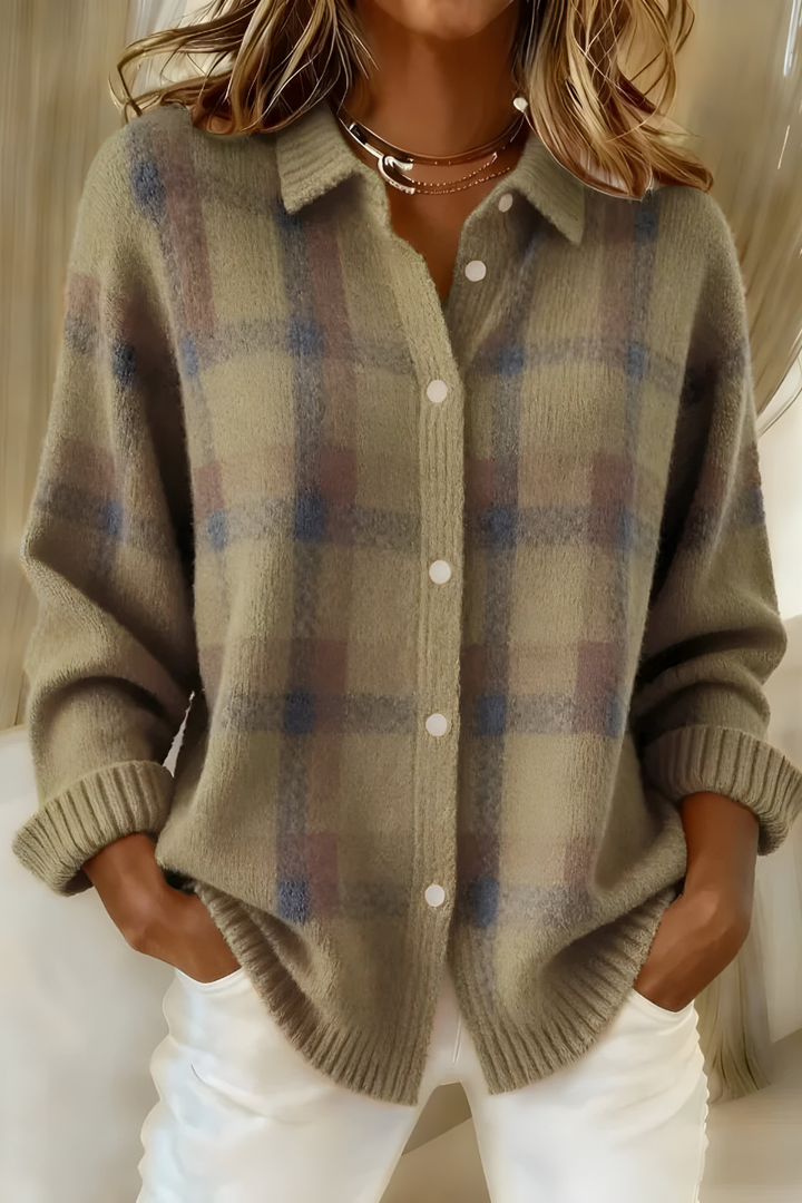 Damen Strickjacke im Retro-Karomuster für Herbst in Braun
