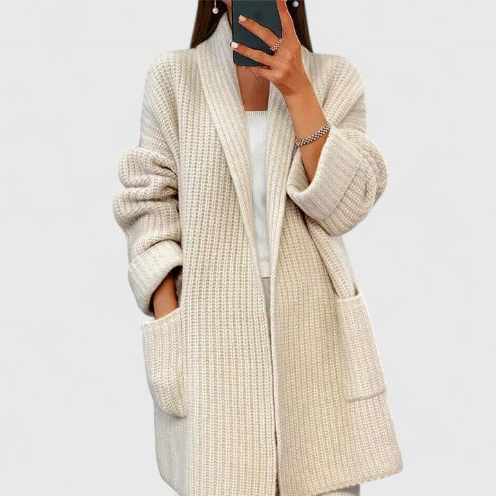 Damen Strickjacke im Rippstrick für den Herbst in Beige