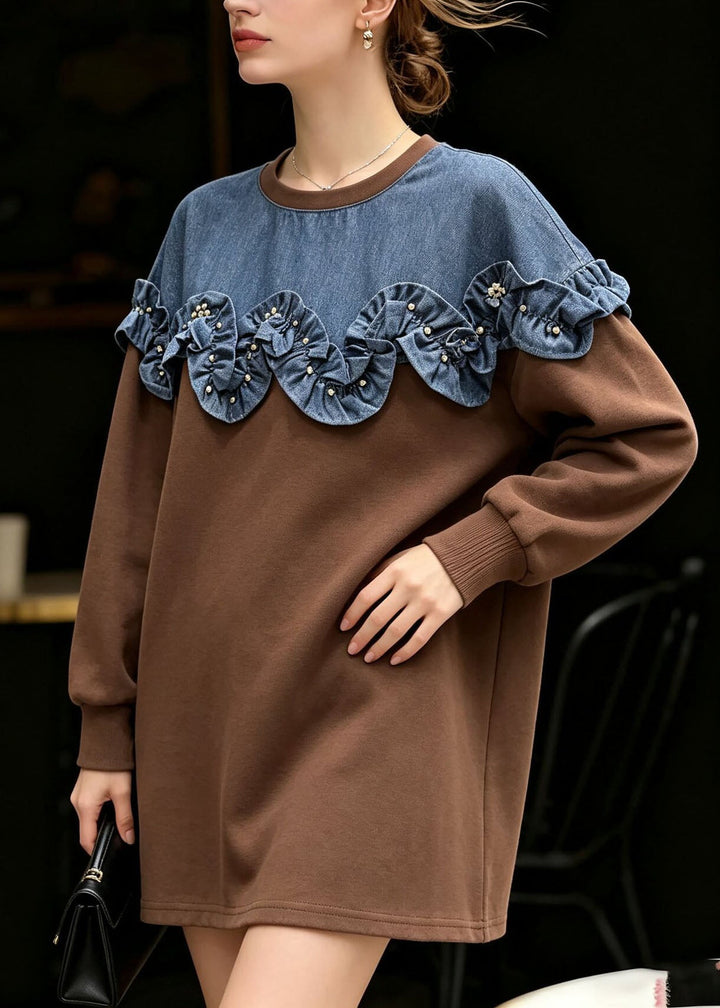 Damen Strickjacke im Rüschen-Stil in Braun 1