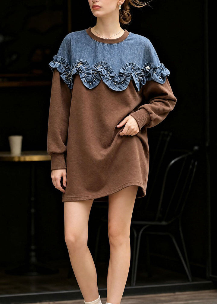 Damen Strickjacke im Rüschen-Stil in Braun 2