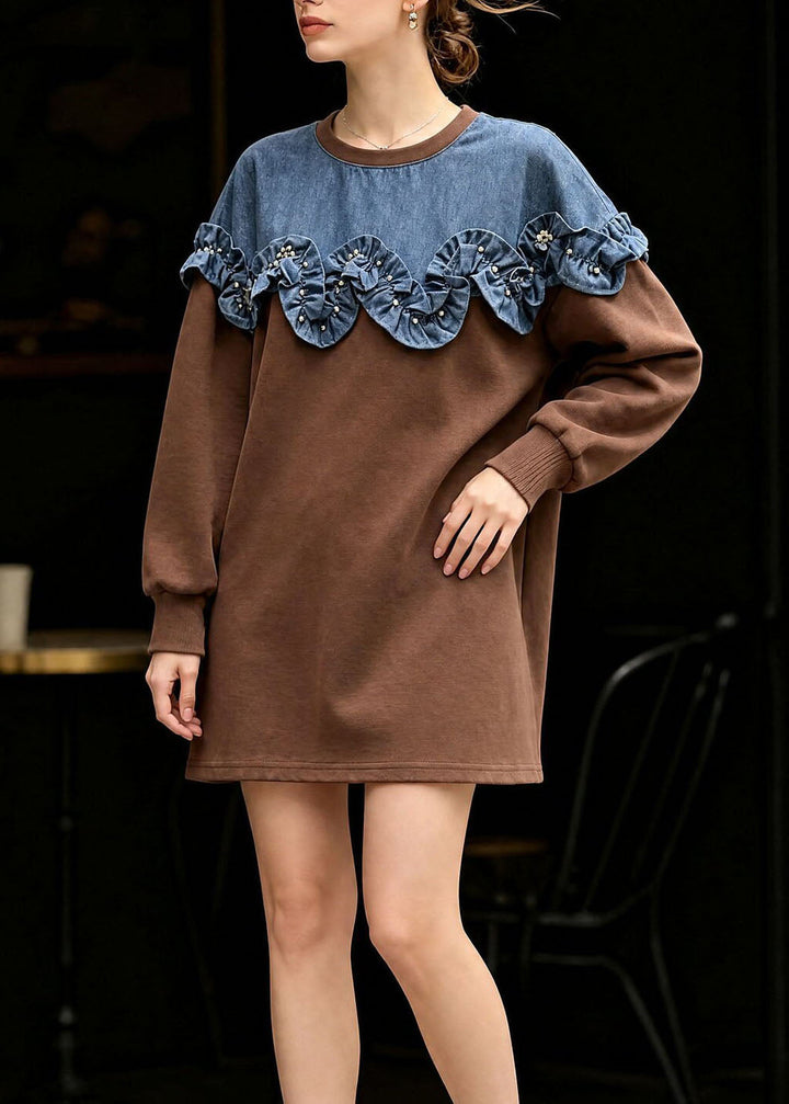 Damen Strickjacke im Rüschen-Stil in Braun 3