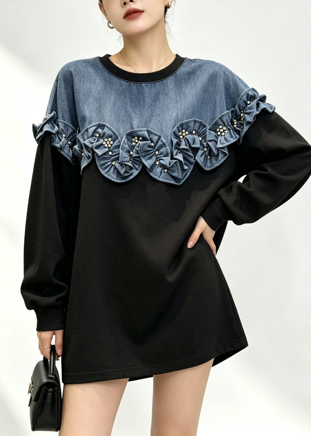 Damen Strickjacke im Rüschen-Stil in Schwarz
