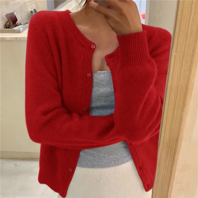 Damen Strickjacke im zeitlosen Stil für den Alltag in Rot