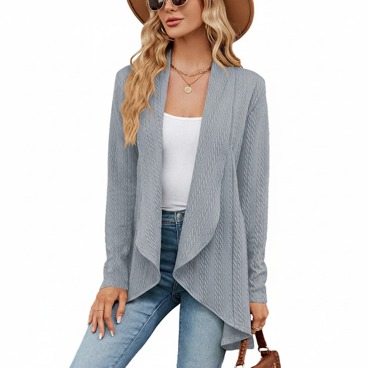 Damen Strickjacke in Hüftlänge mit lässiger Eleganz in Grau