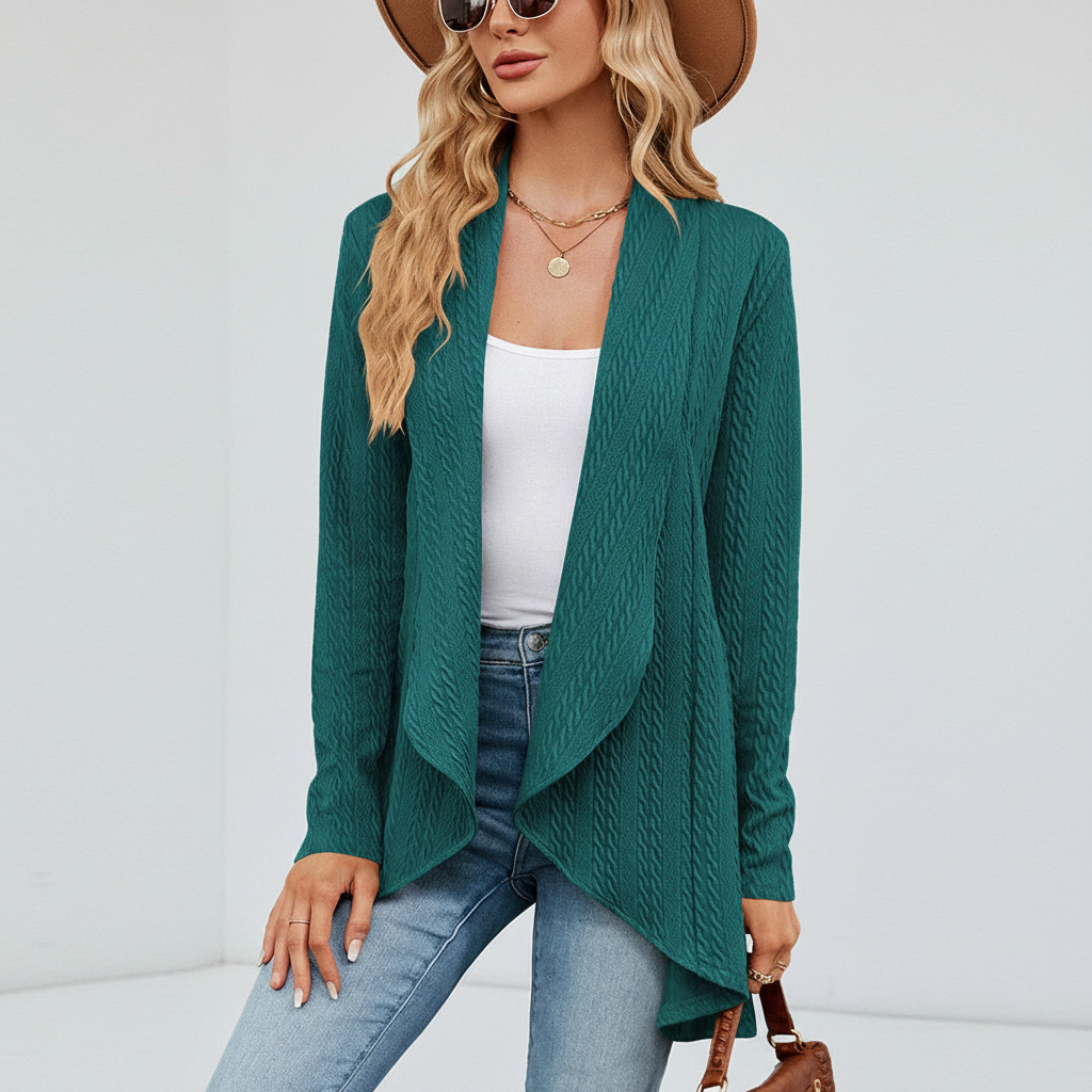 Damen Strickjacke in Hüftlänge mit lässiger Eleganz in Grün