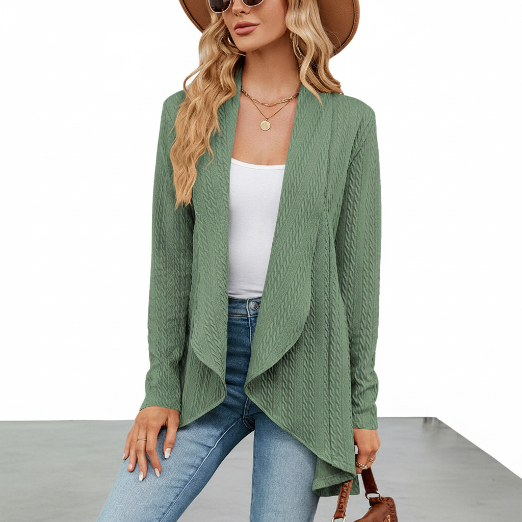 Damen Strickjacke in Hüftlänge mit lässiger Eleganz in Hellgrün