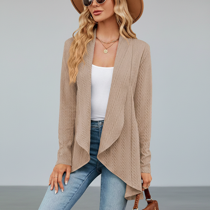 Damen Strickjacke in Hüftlänge mit lässiger Eleganz in Khaki