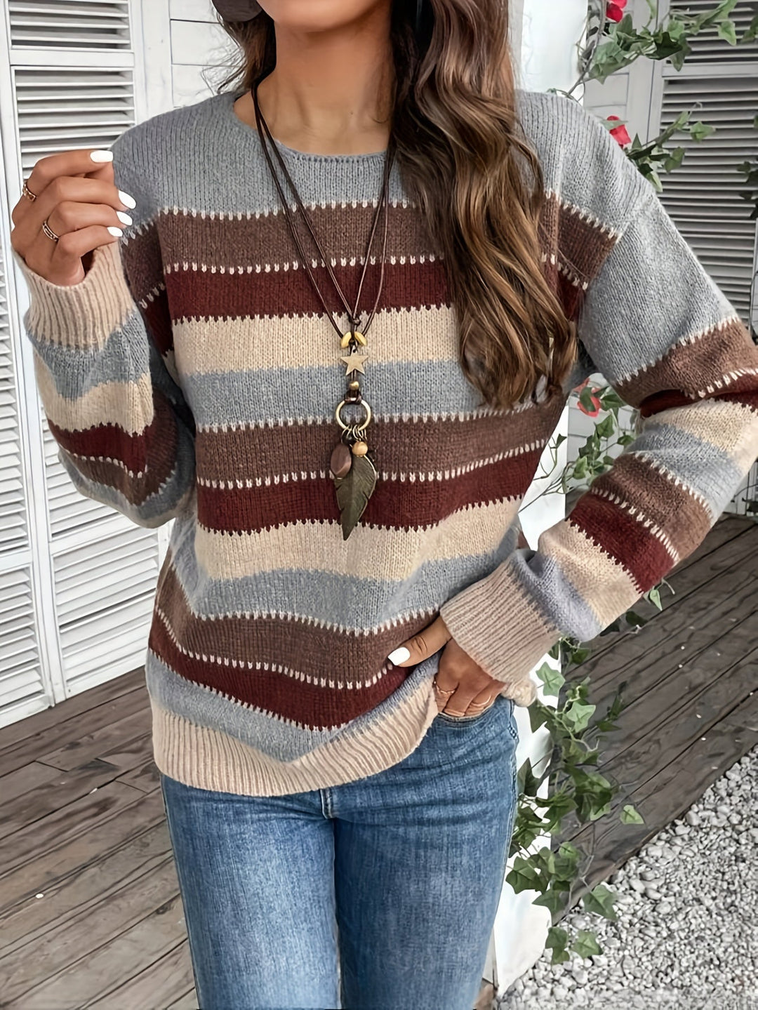 Damen Strickjacke Klassisch Gestreift für jeden Tag (4)